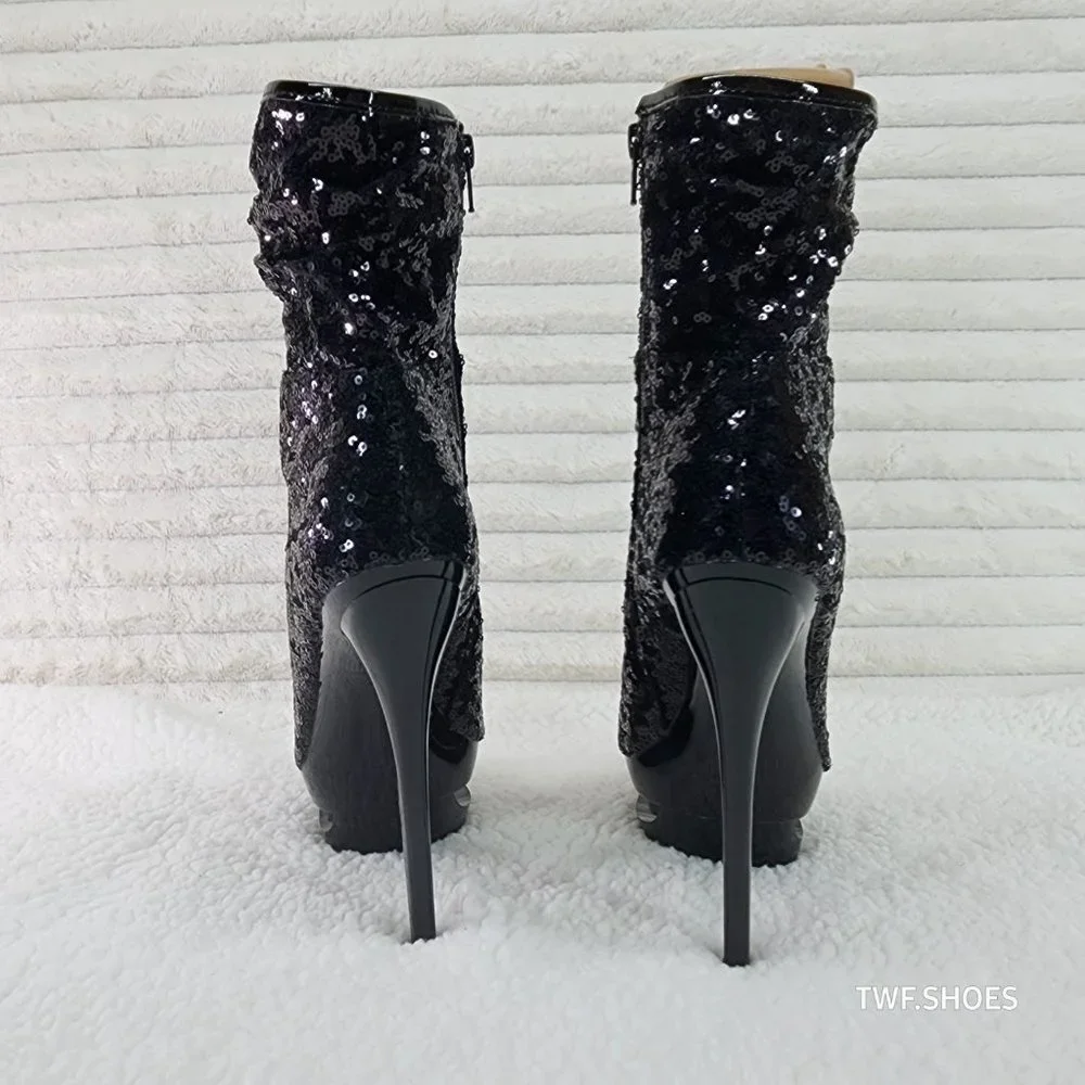 Pleaser Sexy Black Sequin High Heel Slouch Ankle Boots Blondie 1009 - Picture 6 of 8
